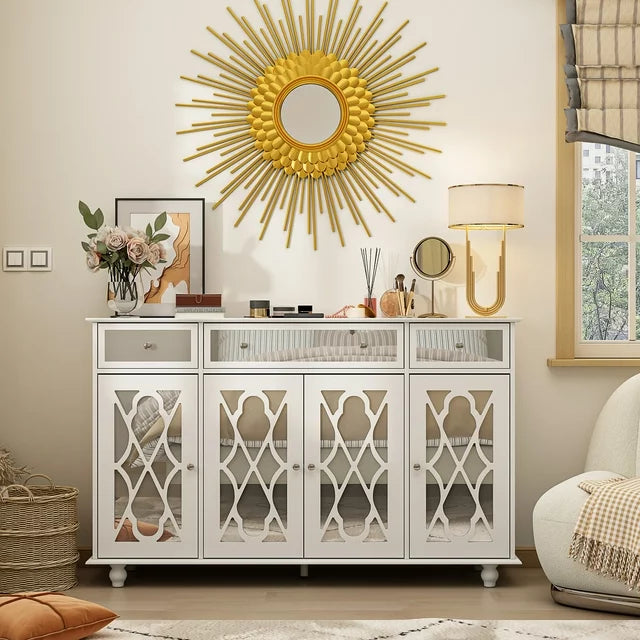 MONSLIPA Accent Cabinet with Drawers, Wooden Mirrored Buffet and Sideboard for Living Room