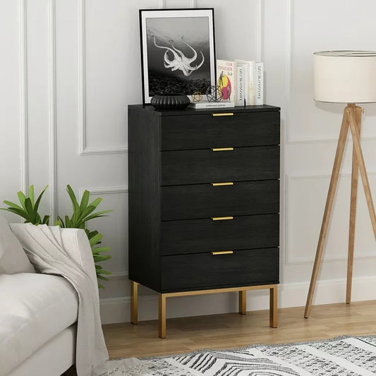 MONSLIPA 5 Drawer Dresser Wide Chest of Drawers Nightstand, Storage Tower Dresser Closet for Living Room, Bedroom, Hallway, Nursery