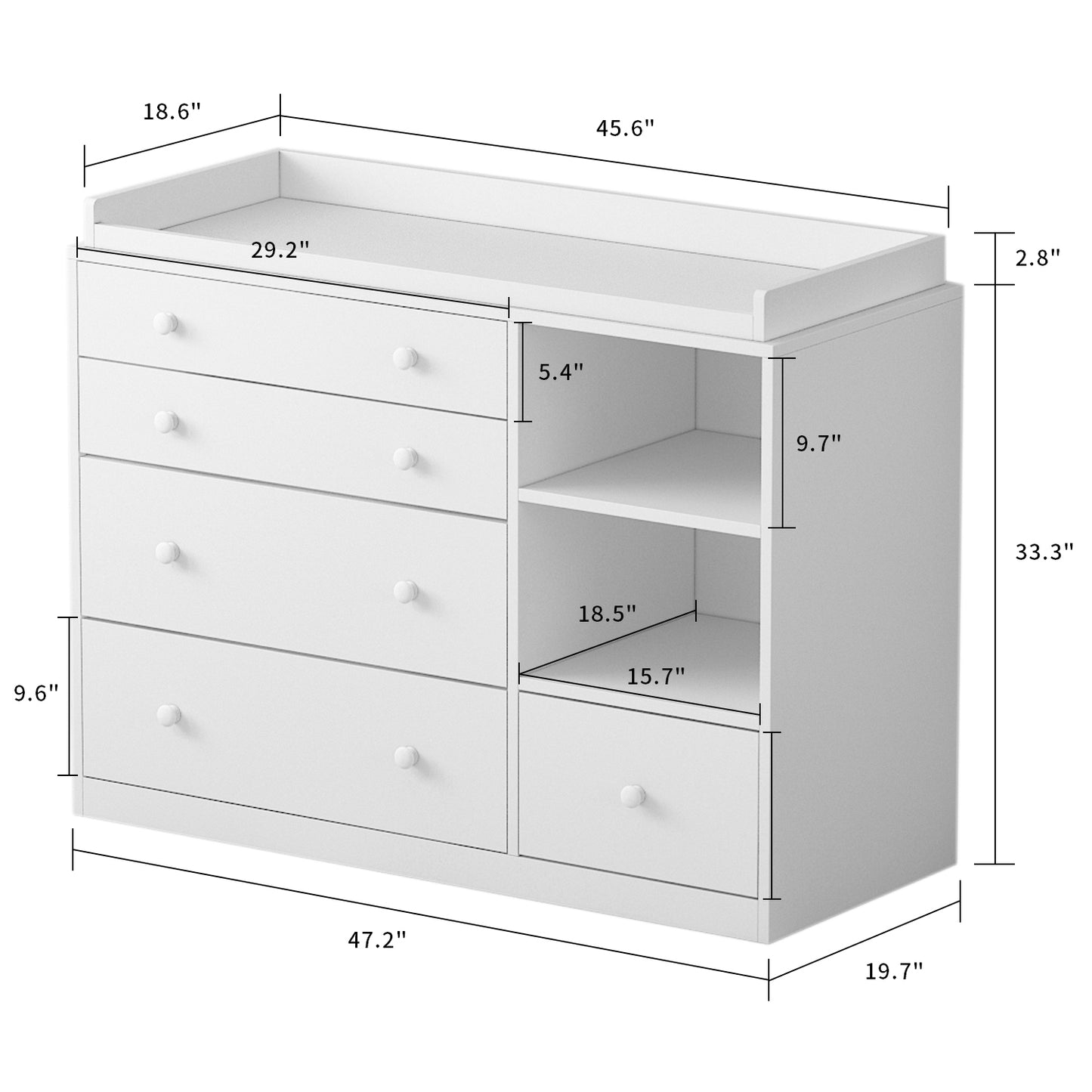 MONSLIPA Nursery Dresser Baby Dresser with 5 Drawer, White Wood Chest of Drawers for Bedroom Nursery, White