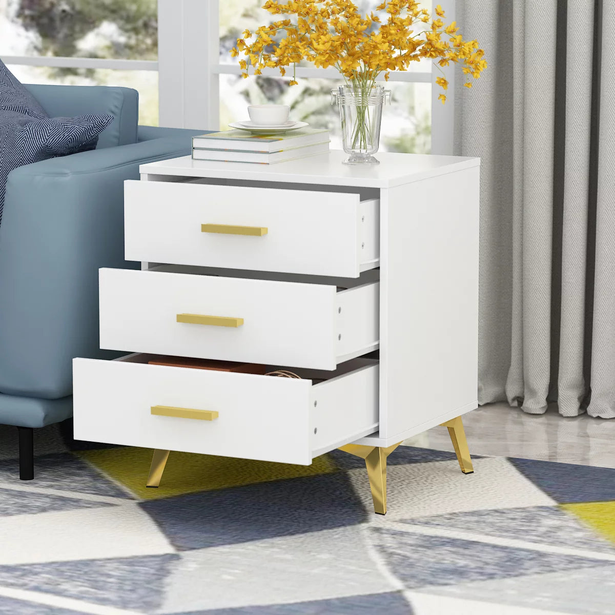 MONSLIPA Nightstand with 3 Drawers, White End Table for Bedroom Living Room