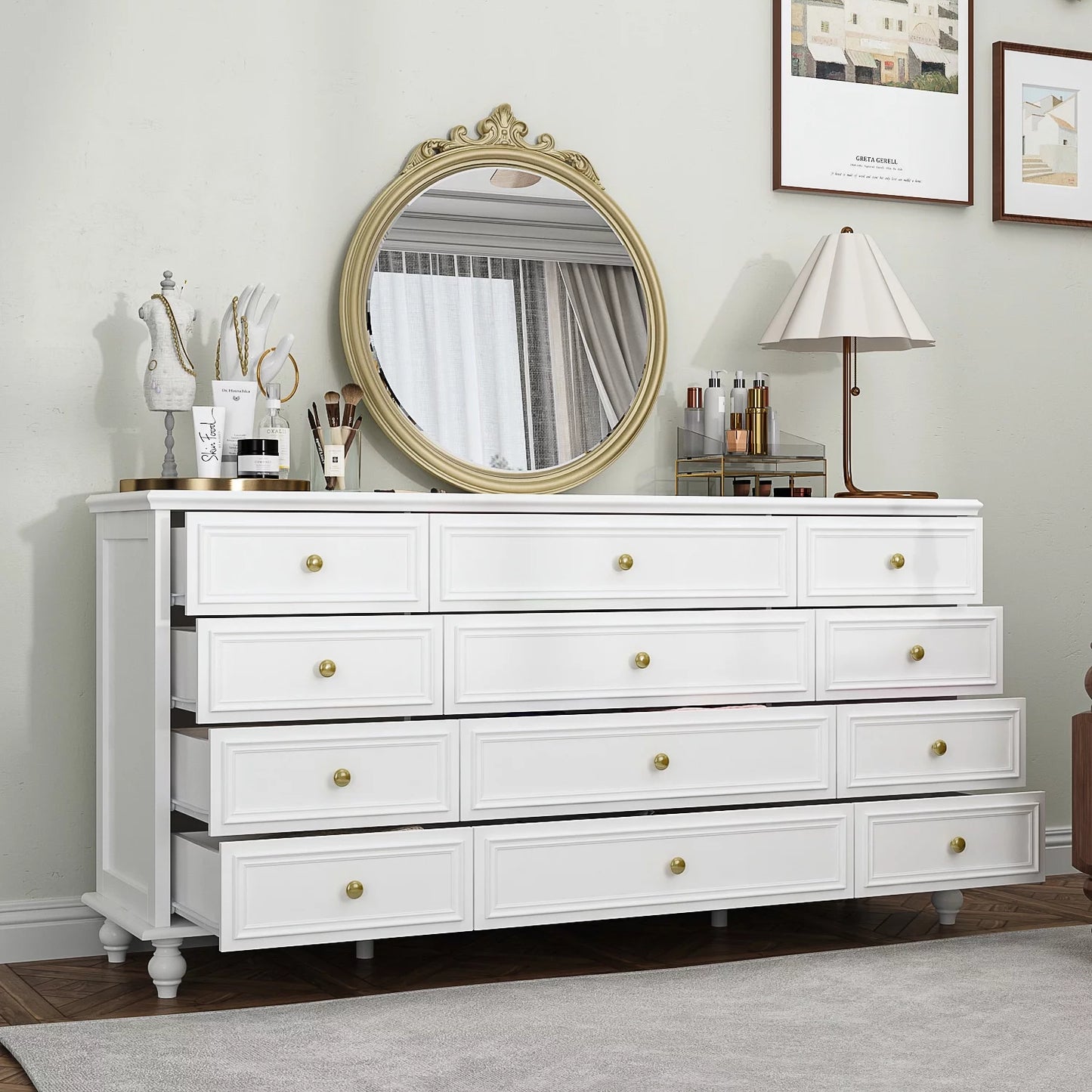 MONSLIPA 12 Drawer Dresser, Wooden Chest of Drawer for Living Room Bedroom , White