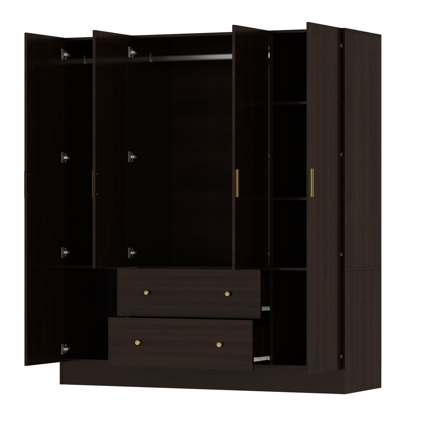 MONSLIPA 4-Door Wardrobe Amoire Closet with Mirror, 2 Drawers and Hanging Rod for Bedroom Espresso