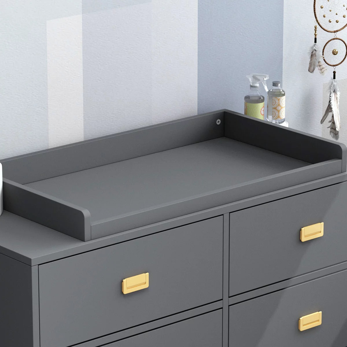 MONSLIPA 6 Drawer Double Dresser, Nursery Dresser Chest with Changing Table Top, Gray