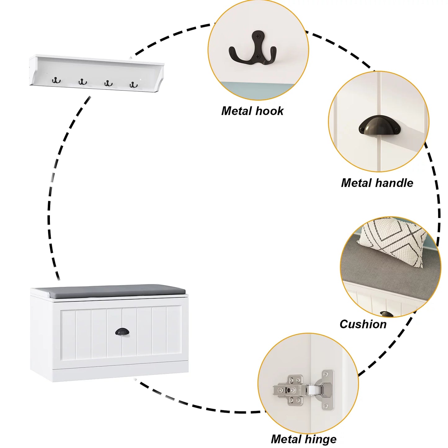 MONSLIPA Coat Rack Shoe Bench Set, Hall Tree with 4 Hooks for Entryway Hallway