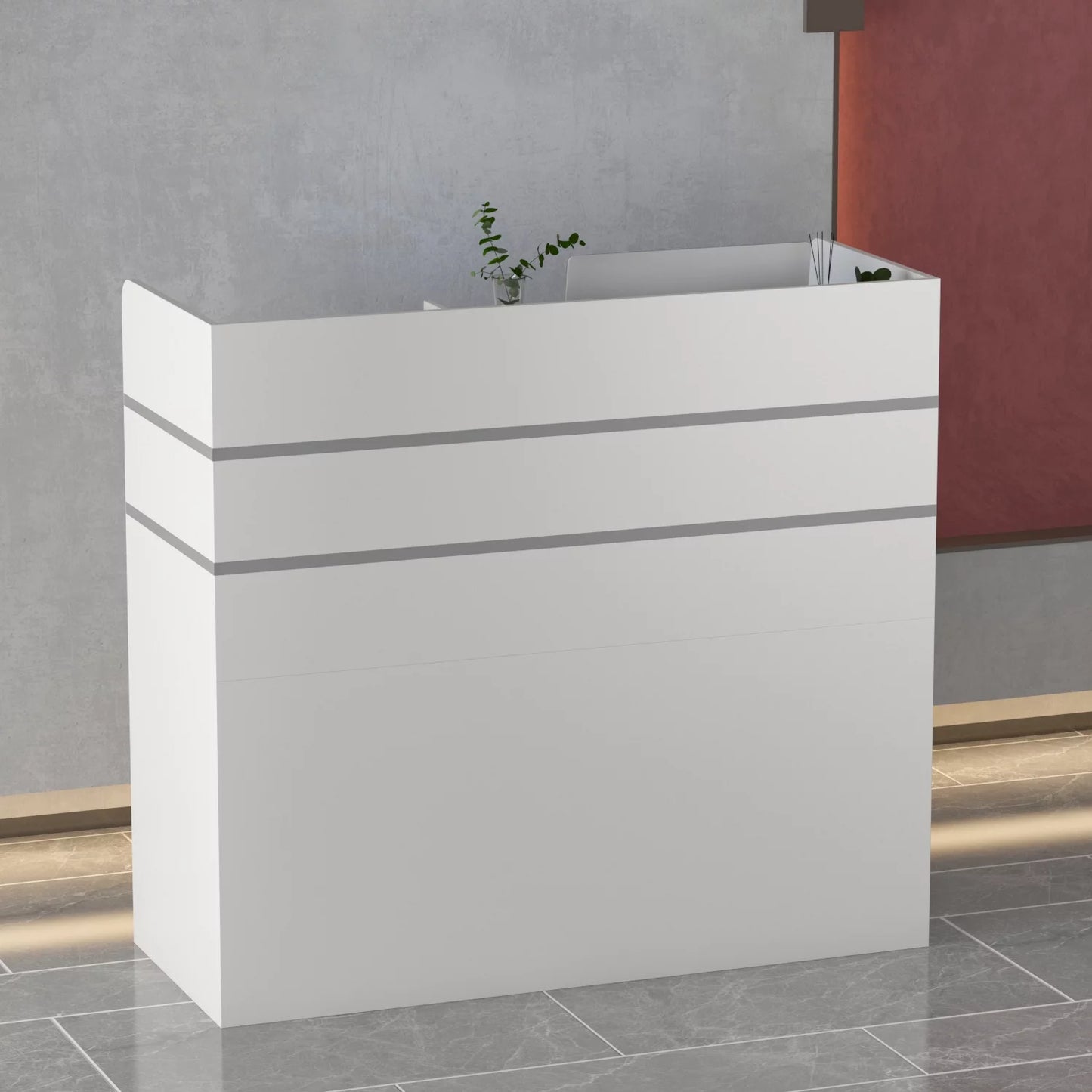 MONSLIPA Reception Desk with Drawers and Hutch, White Office Restaurant Beauty Salon Shop Furniture