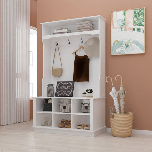 MONSLIPA Hall Tree Storage Bench and Coat Rack with Hook and 6 Cube for Storage, 67.1"H