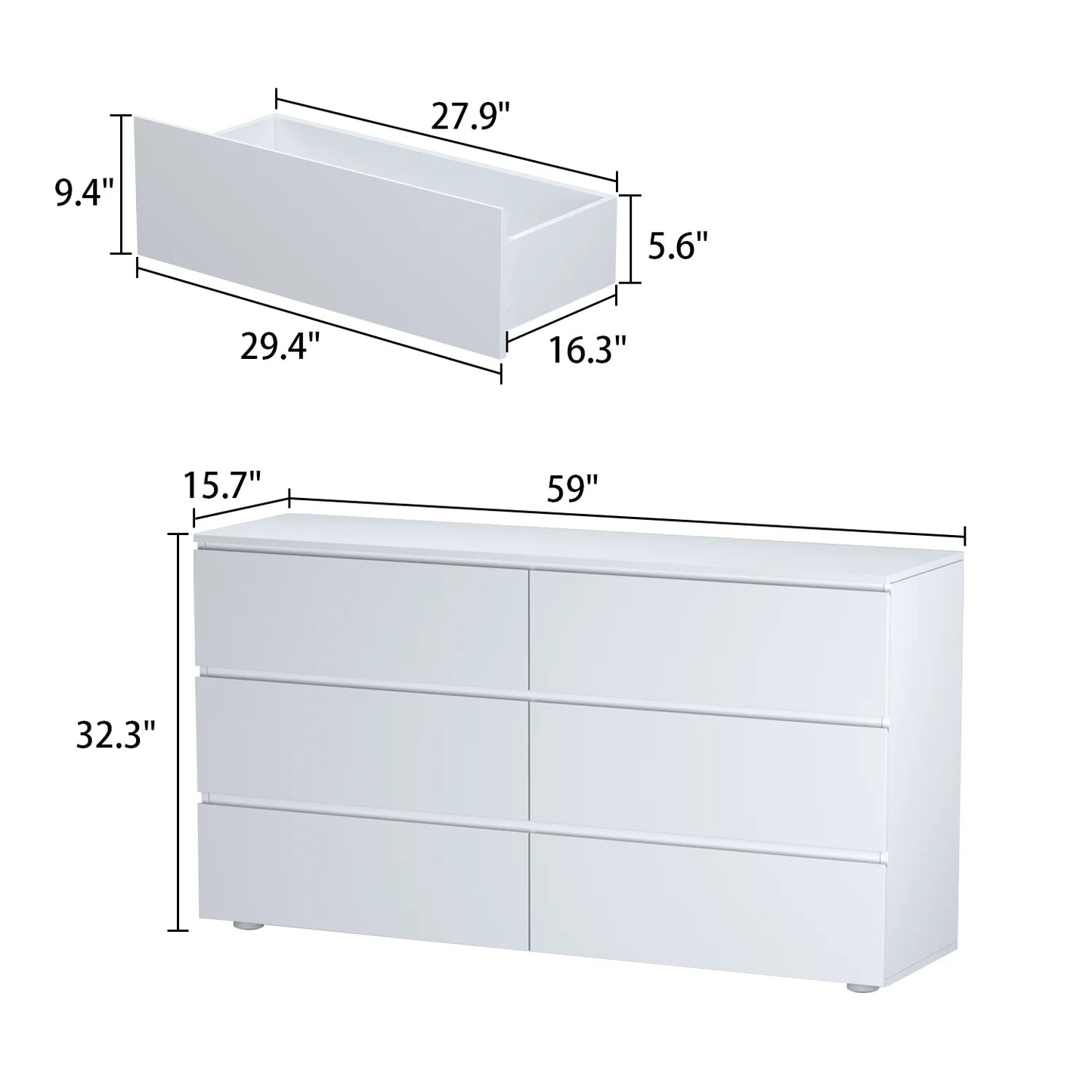 MONSLIPA 6 Drawer Double Dresser in White