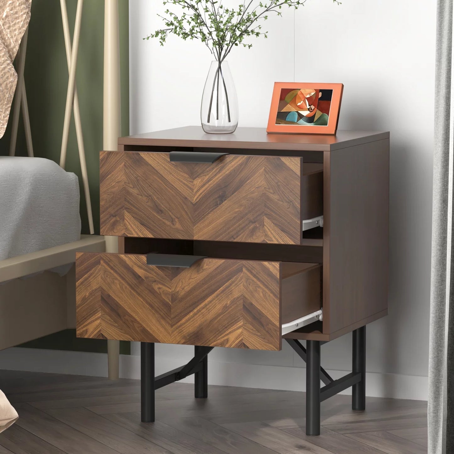 MONSLIPA Bedside Nightstand for Bedroom, 2 Drawer Dresser End Table for Living Room