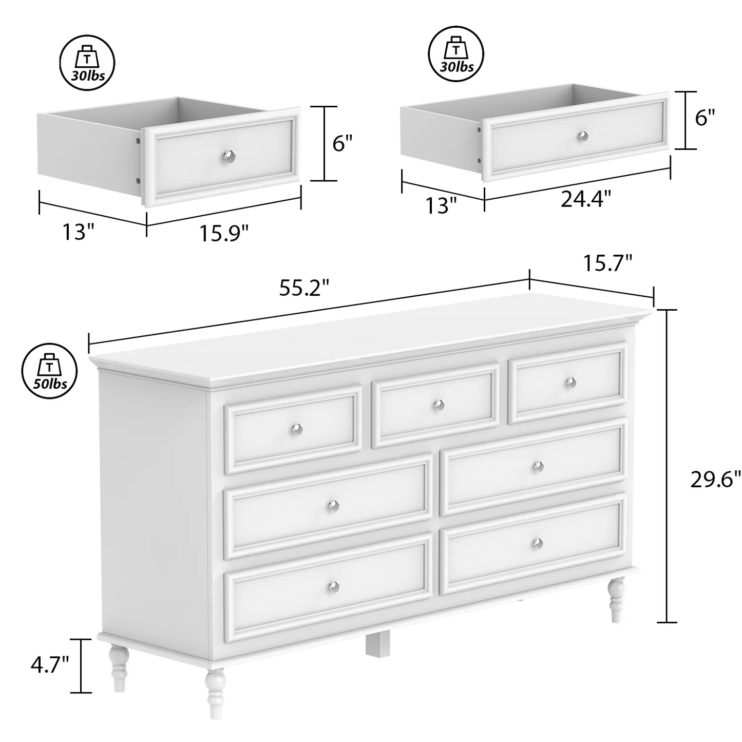 MONSLIPA 7 Drawer Dresser, Wood Chest of Drawers for Bedroom, Living Room, Hallway ( White )