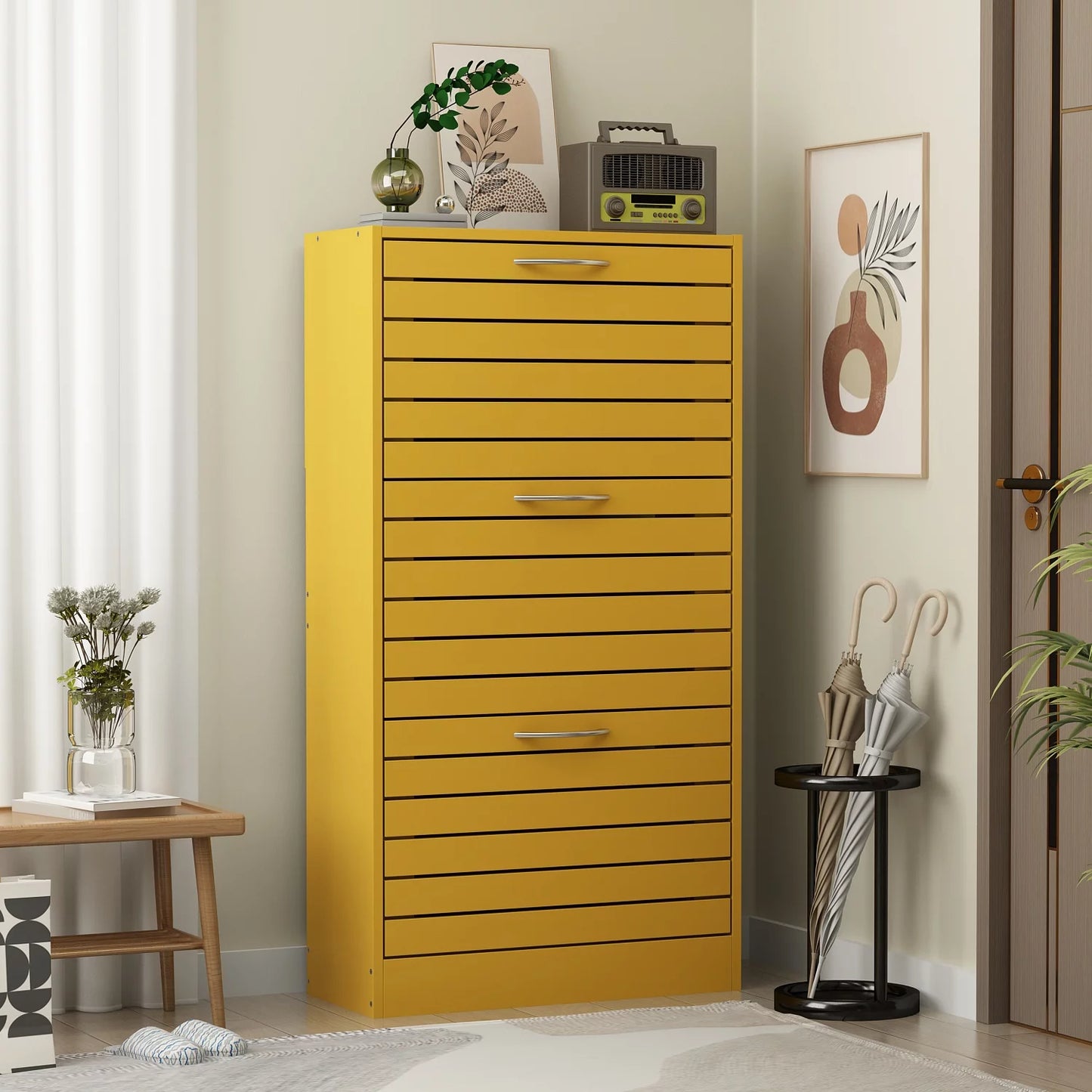 MONSLIPA Shoe Cabinet with 3 Flip Drawers for Entryway Yellow