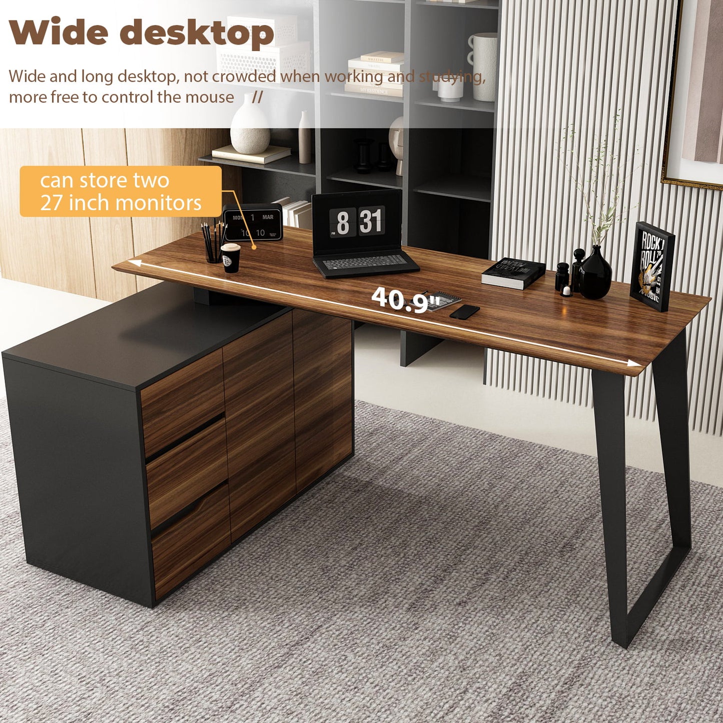 MONSLIPA Home Office Desk with Drawers and File Cabinet, L-Shaped Computer Table Office Furniture Executive Desk, 54.3 inches