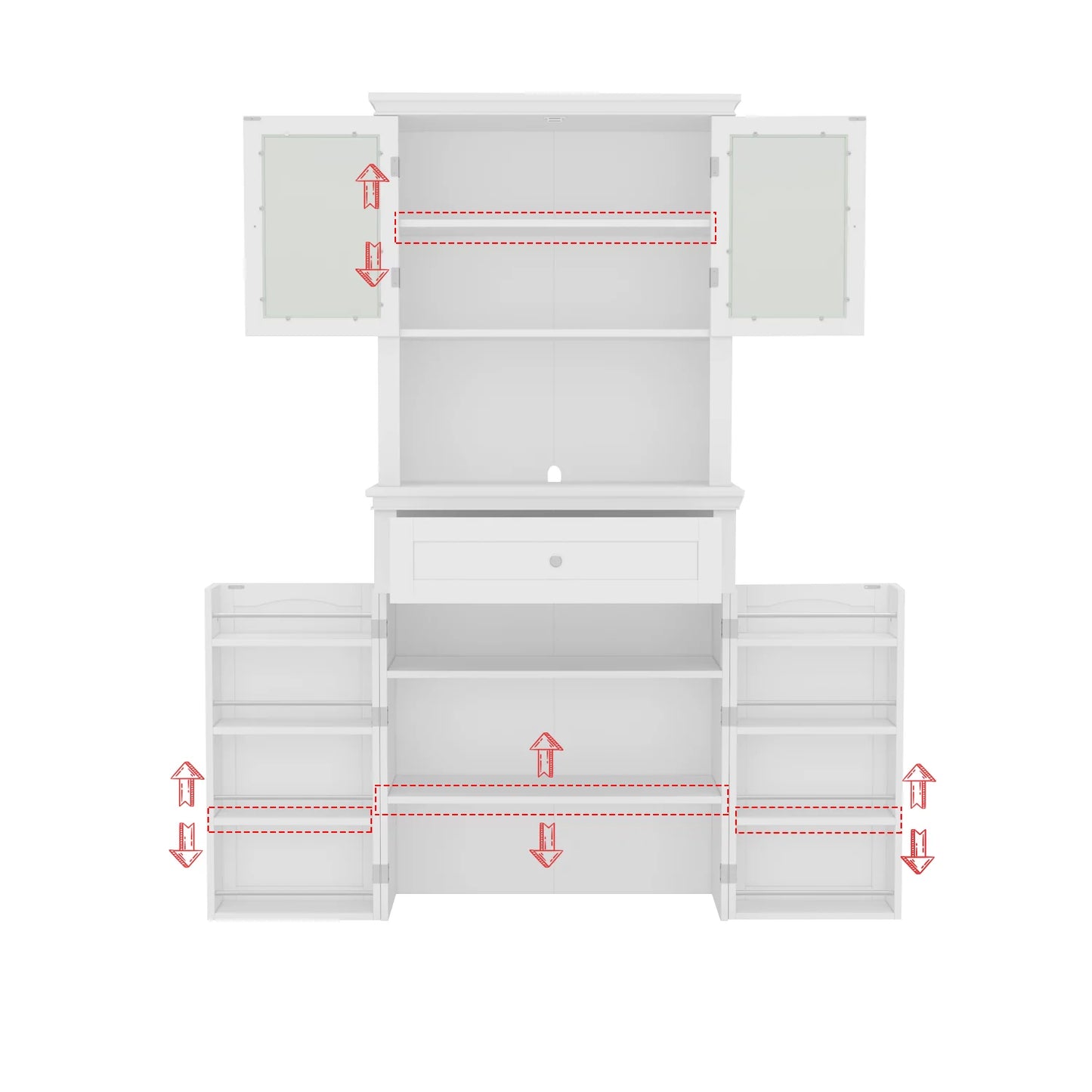 MONSLIPA Freestanding Kitchen Pantry, 4-Door Kitchen Cupboard Pantry Cabinet with Drawers and Acrylic Glass Door, White