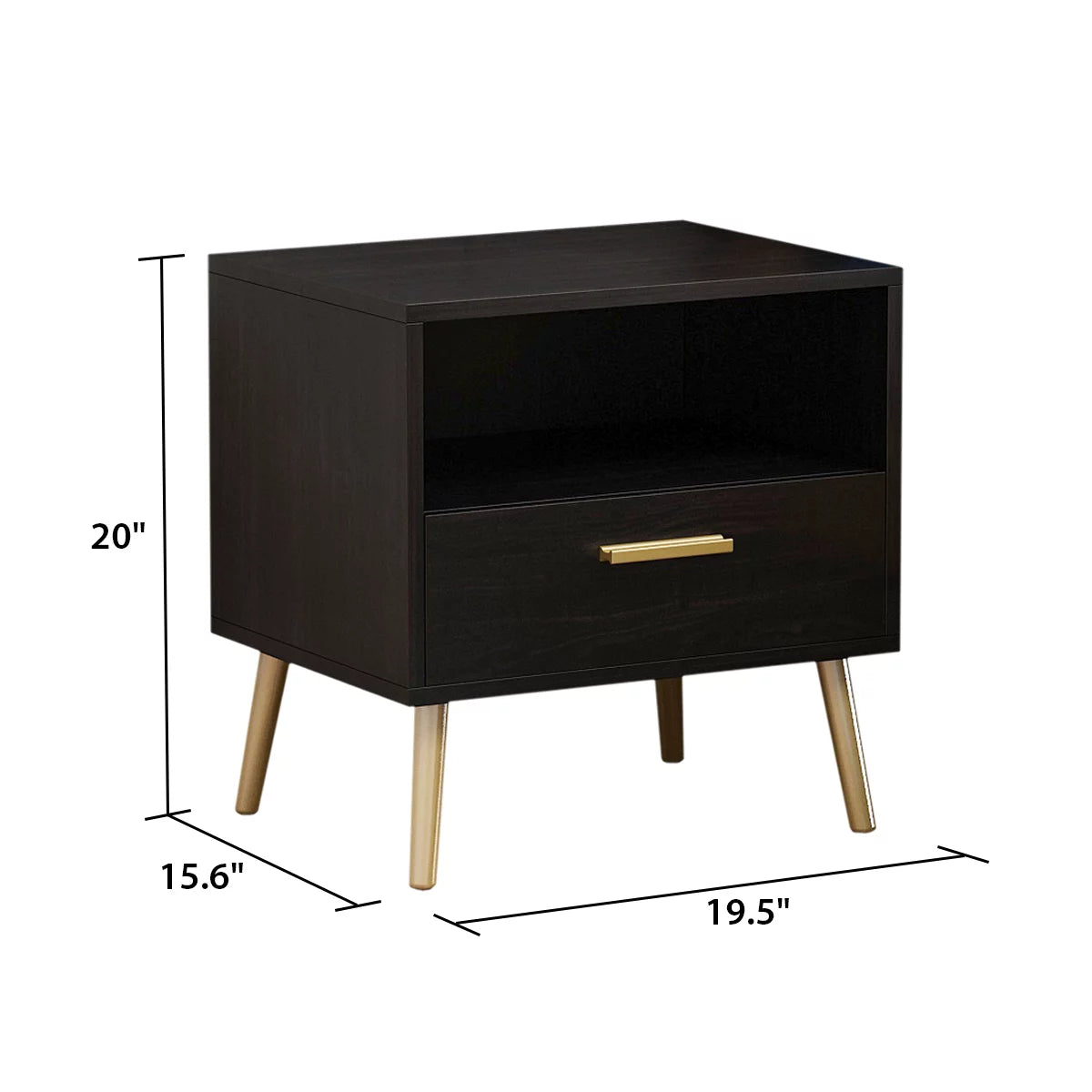 MONSLIPA Modern Night Stand End Table with Drawer, Set of 2 Black Nightstand