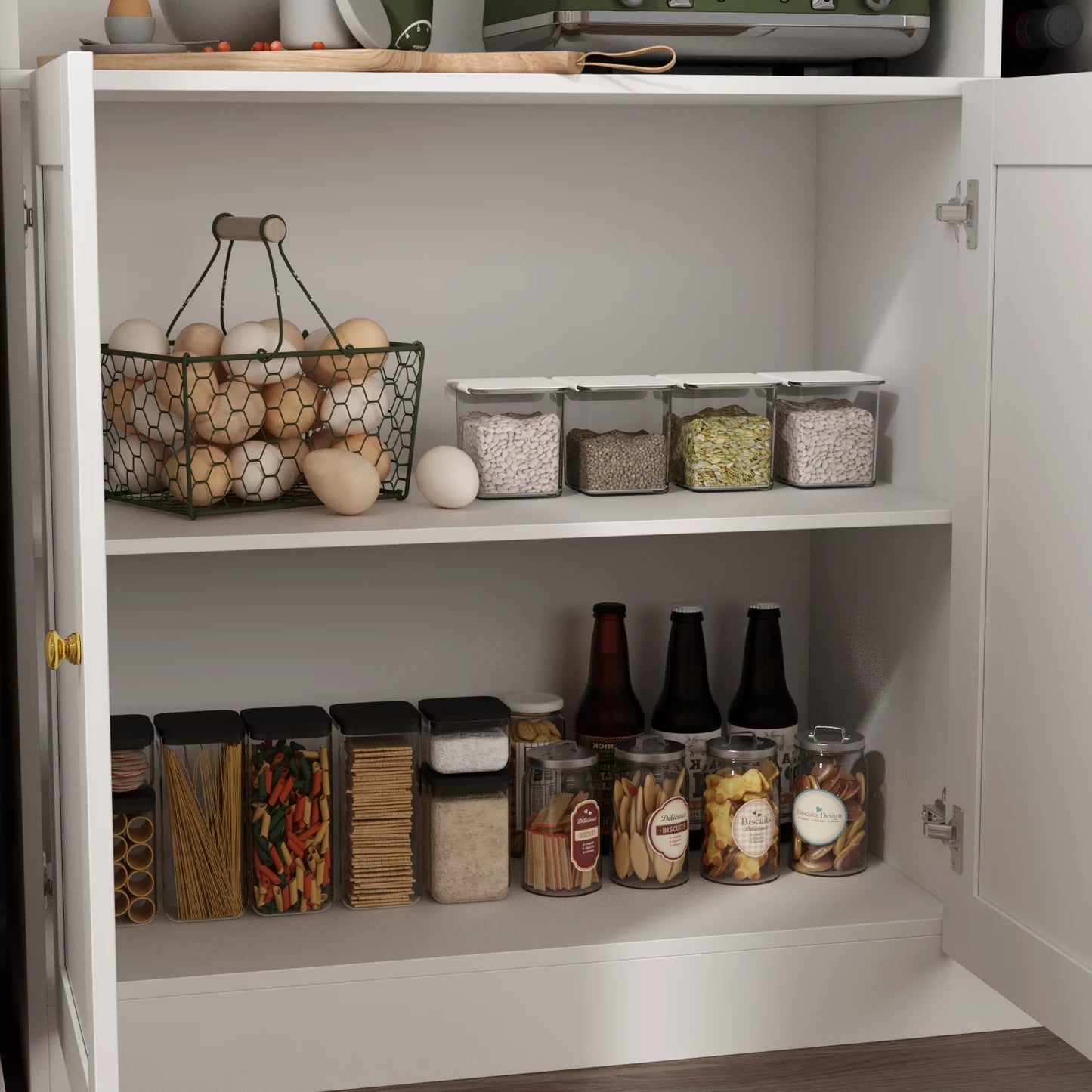 MONSLIPA Buffet Sideboard with Storage Hutch and Glass Door, Kitchen Hutch Sideboard with 9 Compartments Wine Rack