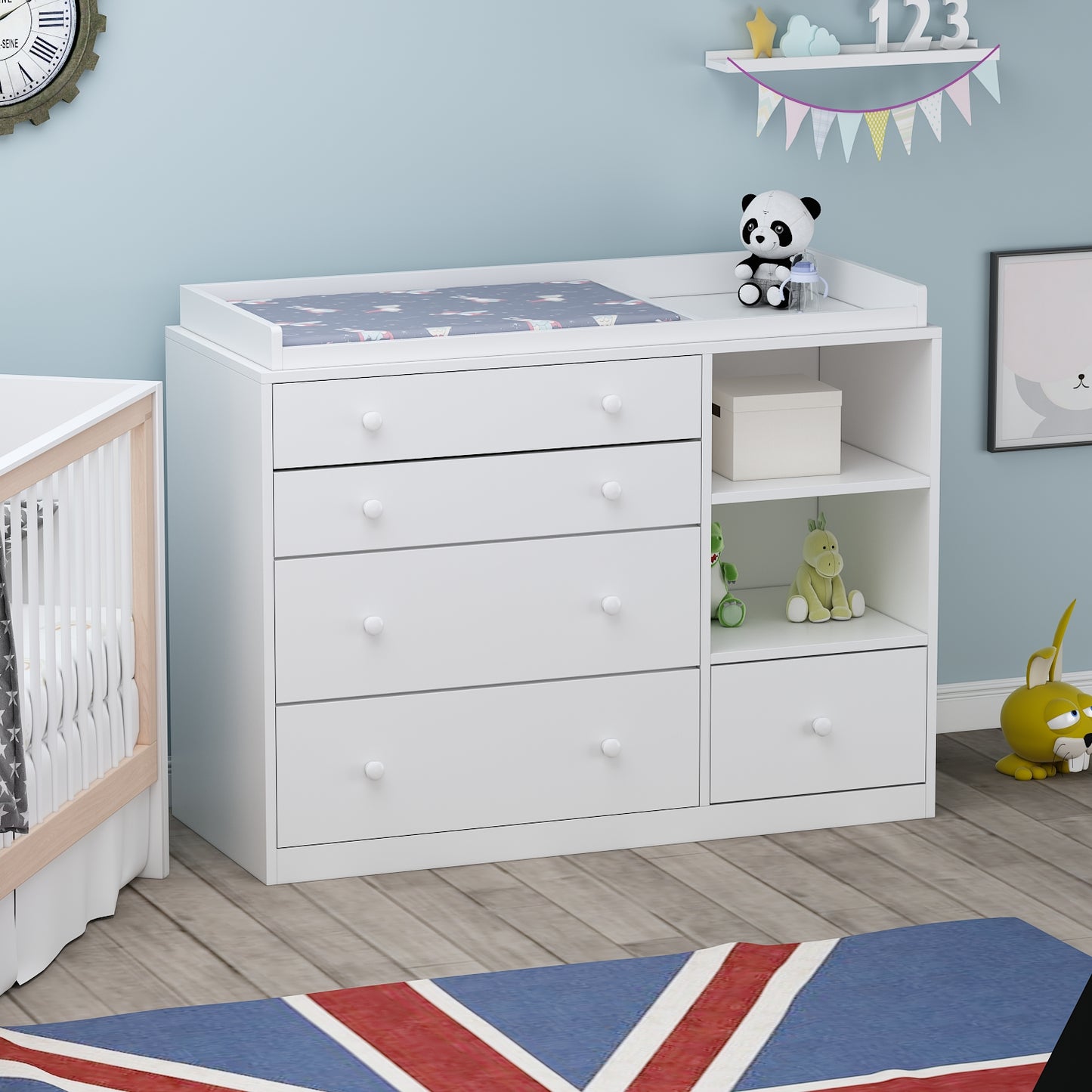 AIEGLE White Baby Dresser with Changing Table and 5 Drawers Baby Organizer Dresser Chest