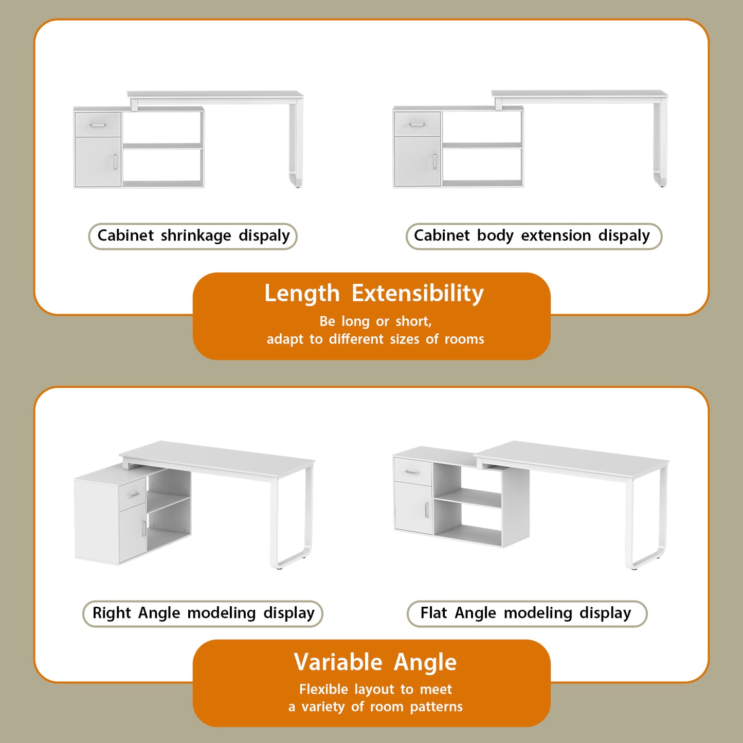 Timechee Reversible Wood L Shape Desk with Storage Shelves and Drawer, White Corner Desk Work Writing Desk Workstation Table for Home Office Study