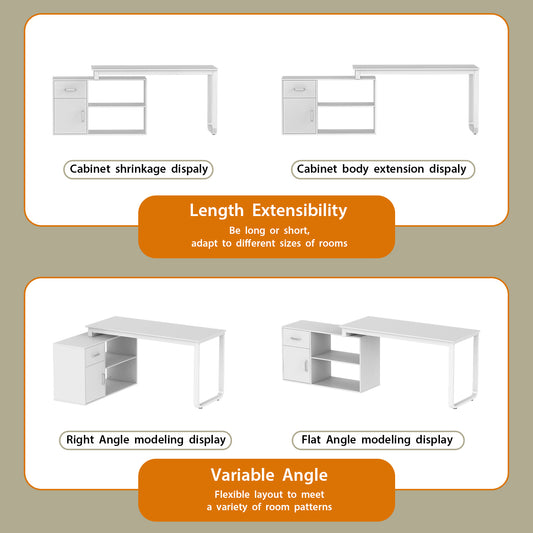 Timechee Reversible Wood L Shape Desk with Storage Shelves and Drawer, White Corner Desk Work Writing Desk Workstation Table for Home Office Study