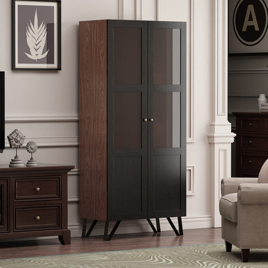 AIEGLE 2 Door Tall Bookcase for Home Office Storage Cabinet Brown