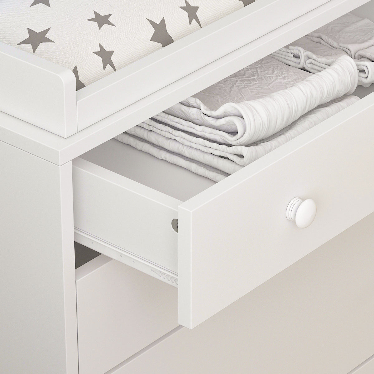 Timechee Nursery Dresser Baby Dresser with 5 Drawer & 2 Shelves, White Wood Chest of Drawers for Storage, Bedroom Nursery, White (47.2"L x 19.7"W x 33.3"H)