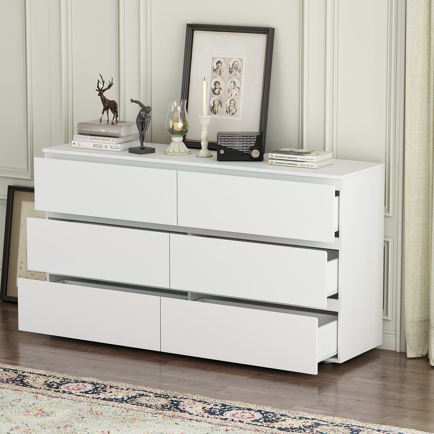 Timechee 6 Drawer Dresser for Bedroom, Storage Organizer Chest of Drawers for Living Room Hallway Entryway, White