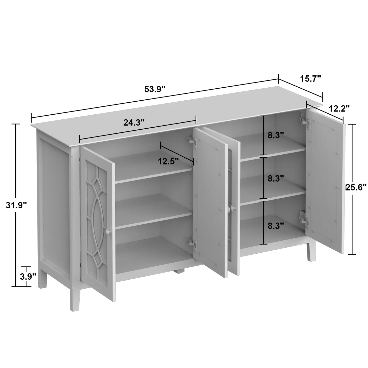 MONSLIPA Modern Buffet Sideboard with Glass Doors, Wood Console Table Serving Storage Cabinet for Dining Room Living Entryway, 54 Inch, Black