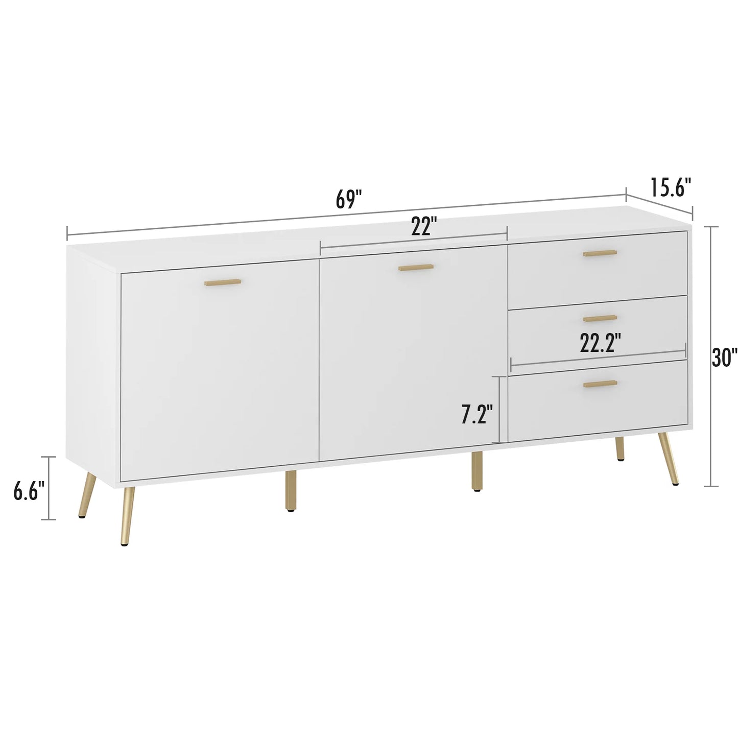 MONSLIPA Kitchen Buffet Sideboard, Storage Cabinet Cupboard with 2 Door and 3 Drawers for Dining Room, White