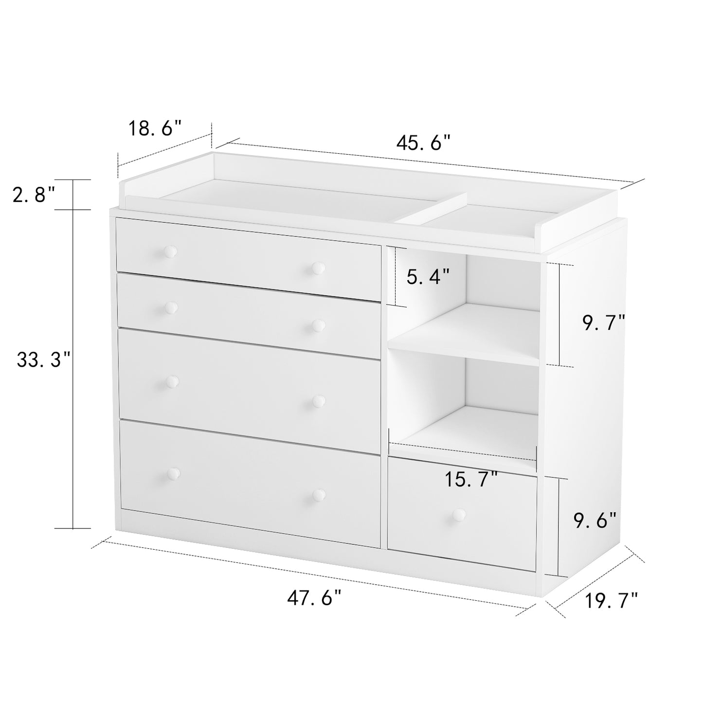 AIEGLE White Baby Dresser with Changing Table and 5 Drawers Baby Organizer Dresser Chest