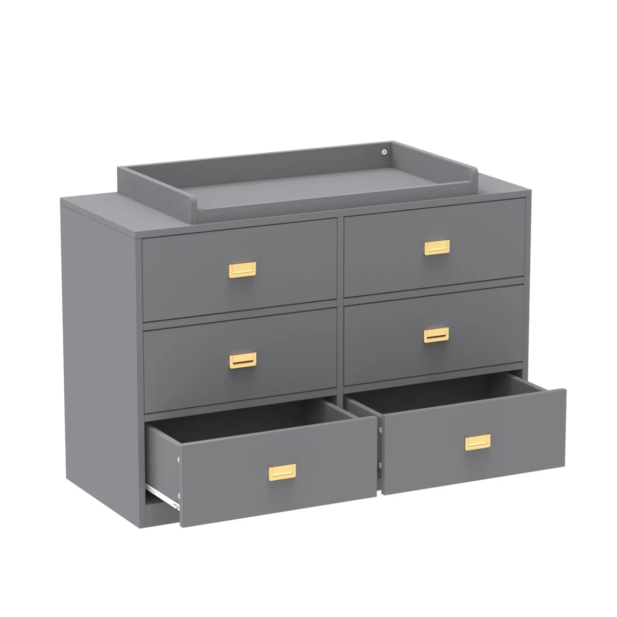 MONSLIPA 6 Drawer Double Dresser, Nursery Dresser Chest with Changing Table Top, Gray