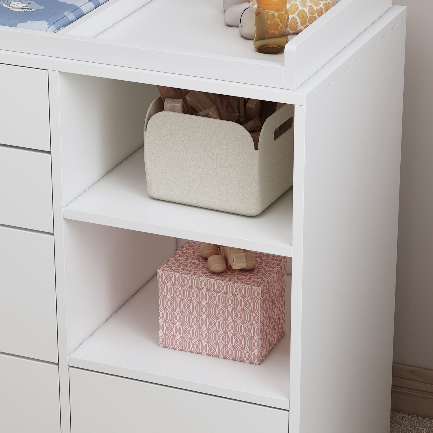 AIEGLE White Baby Dresser with Changing Table and 5 Drawers Baby Organizer Dresser Chest