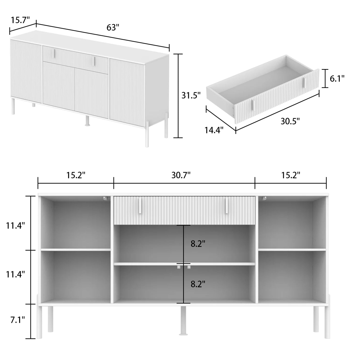 MONSLIPA Black Kitchen Buffet, Sideboards Storage Cabinet Cupboard with Adjustable Shelves and Drawers for Entryway Dinning Room