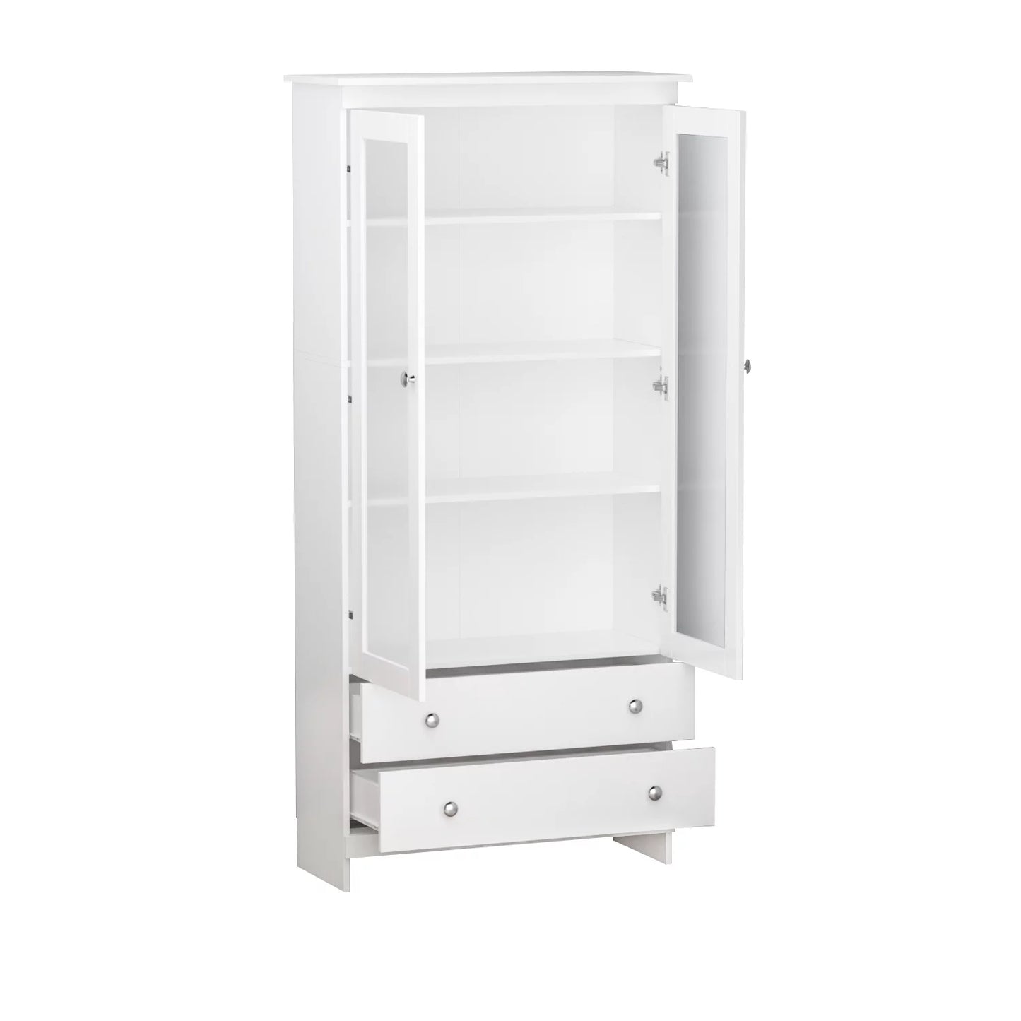 MONSLIPA White 70.7"H Tall Curio Cabinet with 2 Drawers, Bookcase Display Storage Cabinet