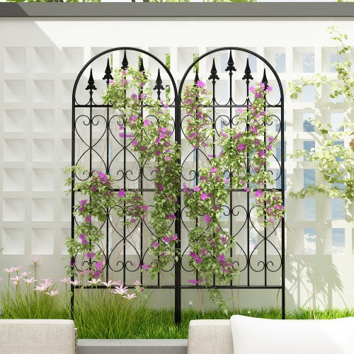 MONSLIPA Double Panels Metal Fences, Garden Fences with No dig Installation for Patio, Outdoor Space, Black