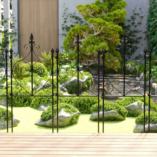 MONSLIPA Metal Fences, Garden Fences with No-dig installation in the courtyard, Black, 10-Pieces.