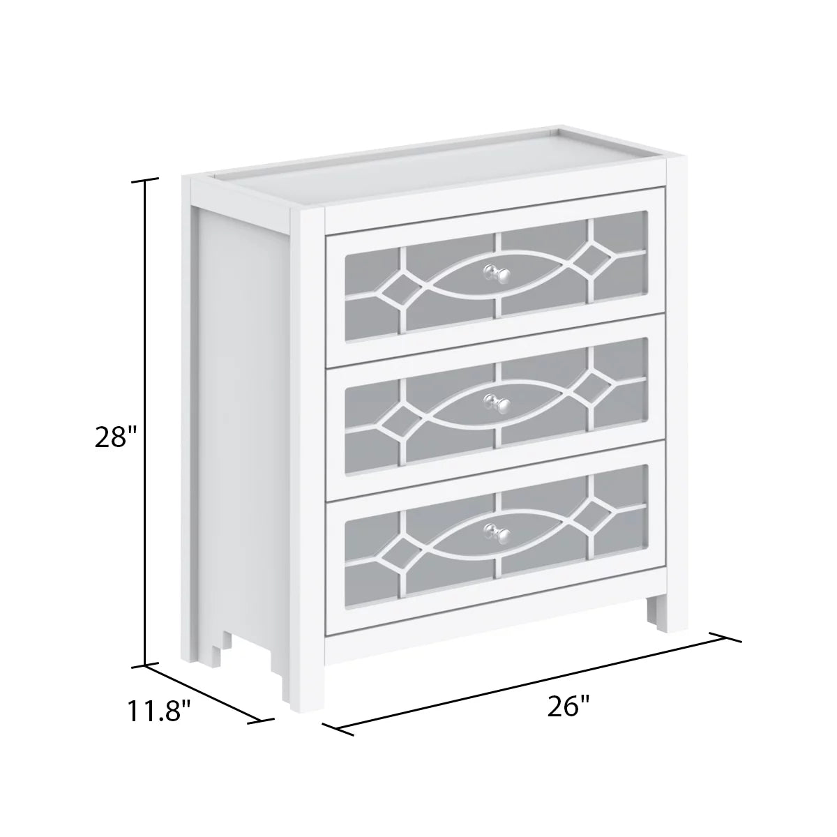 MONSLIPA Night Stand End Table Bedside Table Sofa Table with 3 Drawers and Decorative Mirror, White