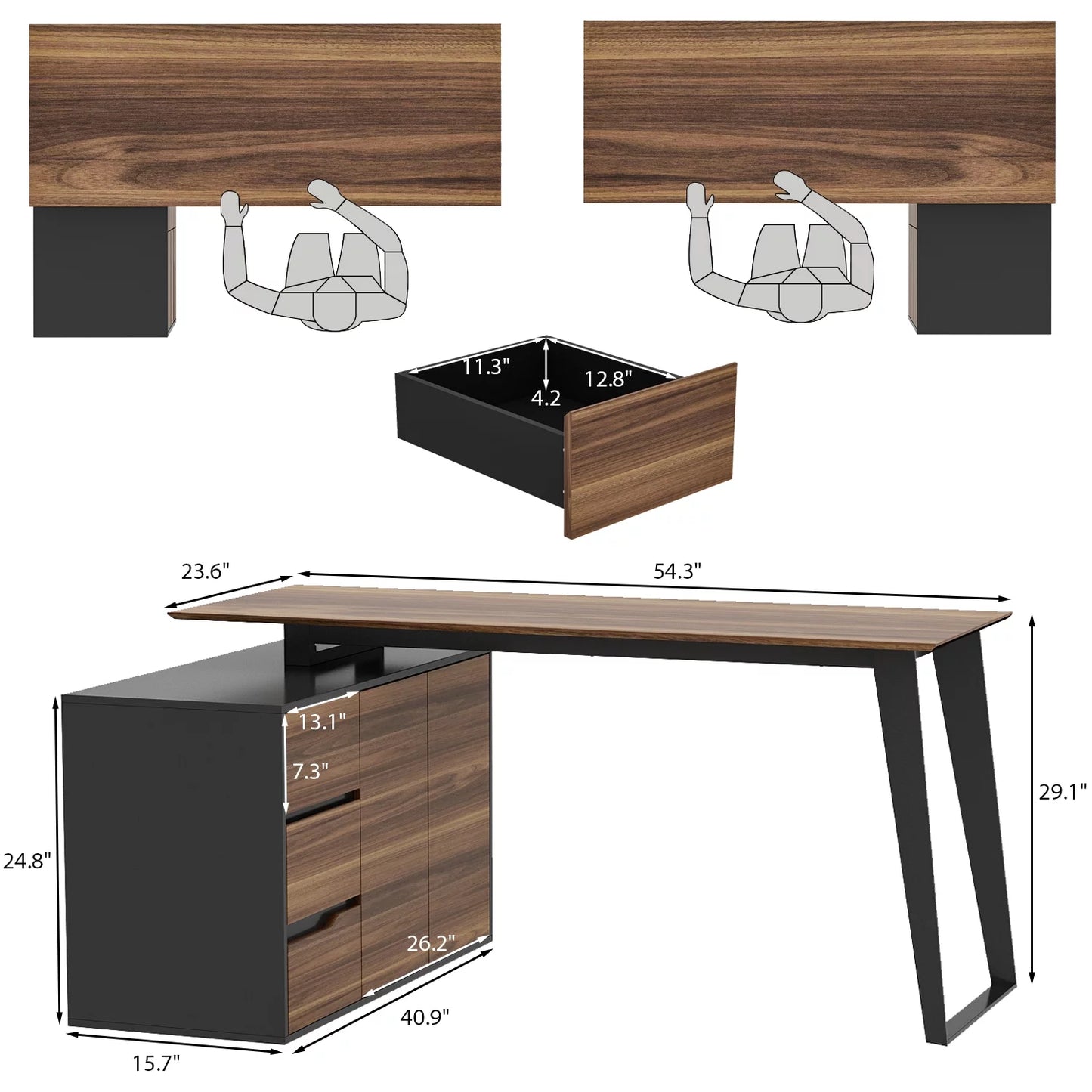 MONSLIPA Home Office Desk with Drawers and File Cabinet, L-Shaped Computer Table Office Furniture Executive Desk, 54.3 inches