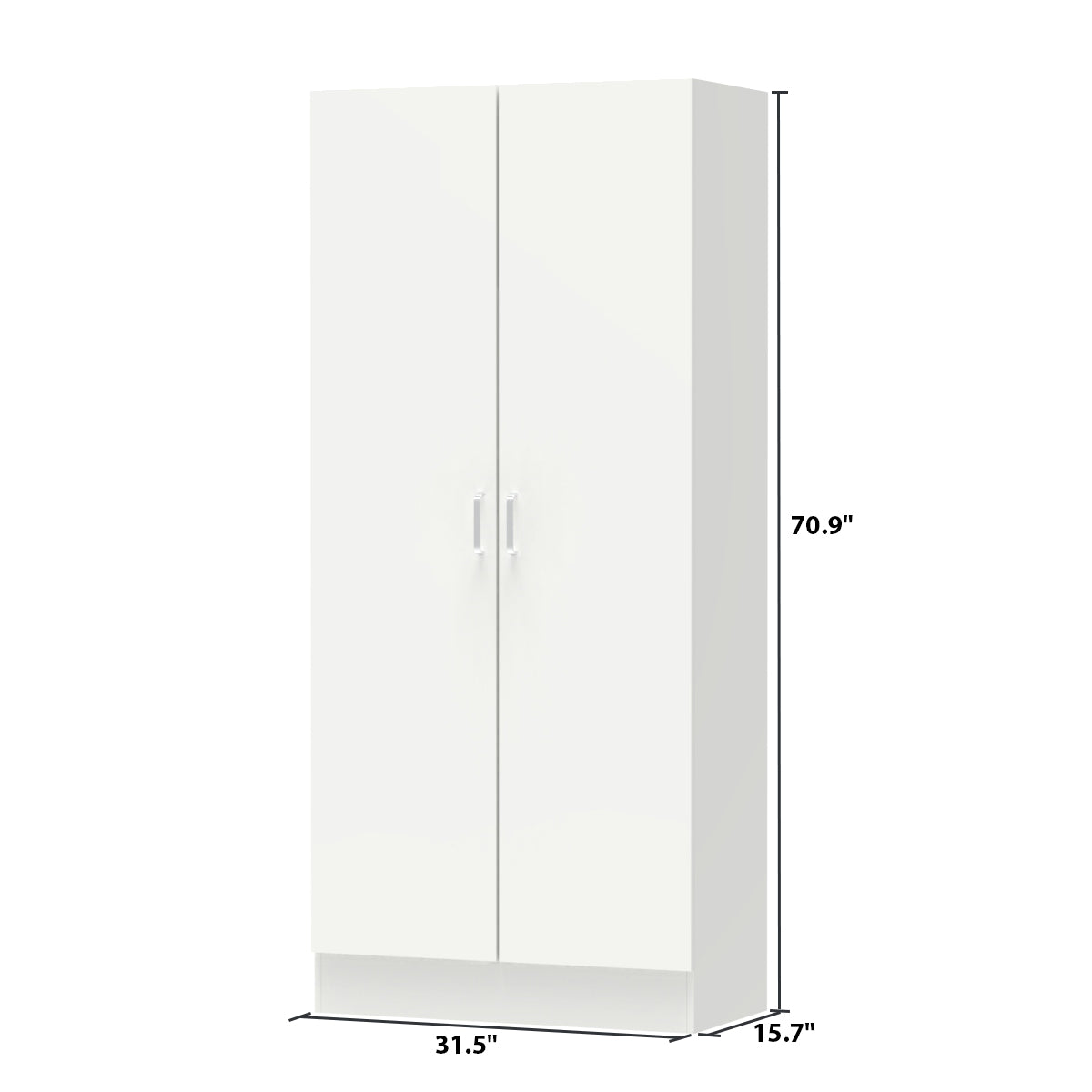 MONSLIPA 2-Door Armoire with Hanging Rod, 4 Tier Tall Wardrobe Storage Cabinet, White