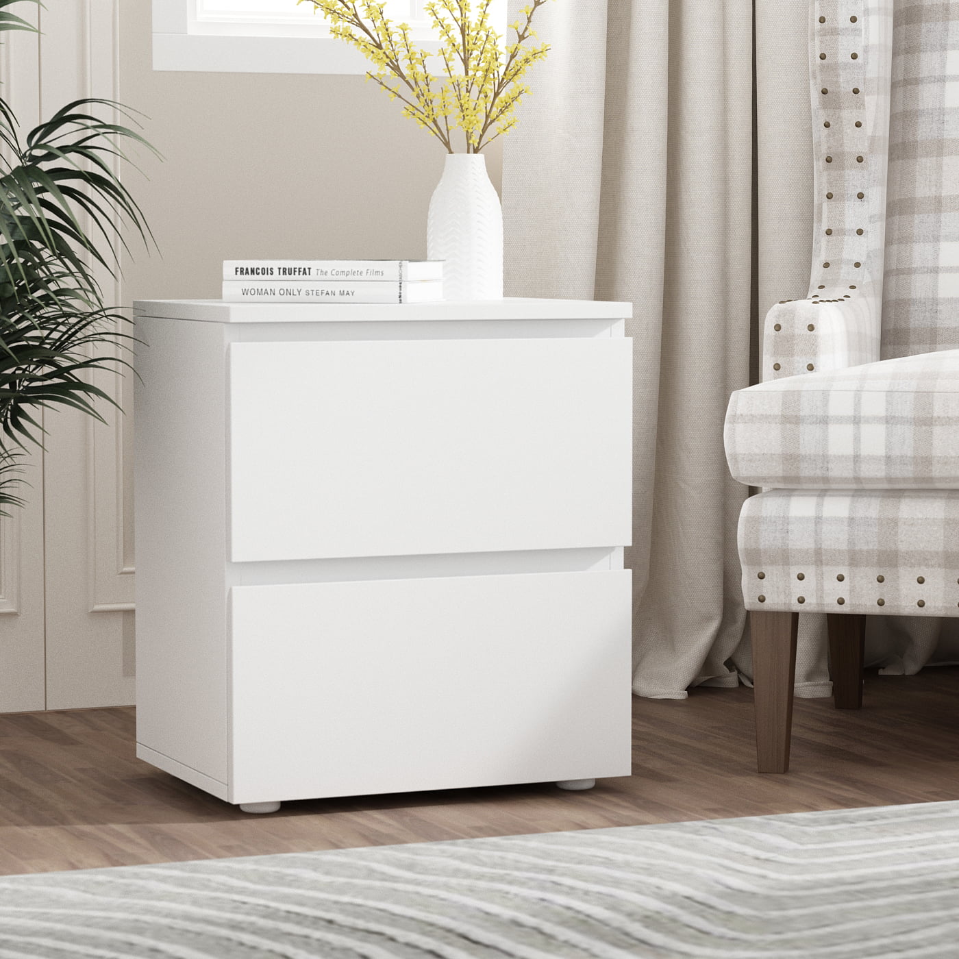 MONSLIPA Set of 2 Nightstand with 2 Drawer, Minimalist and Versatile End Side Table Bedside Table White