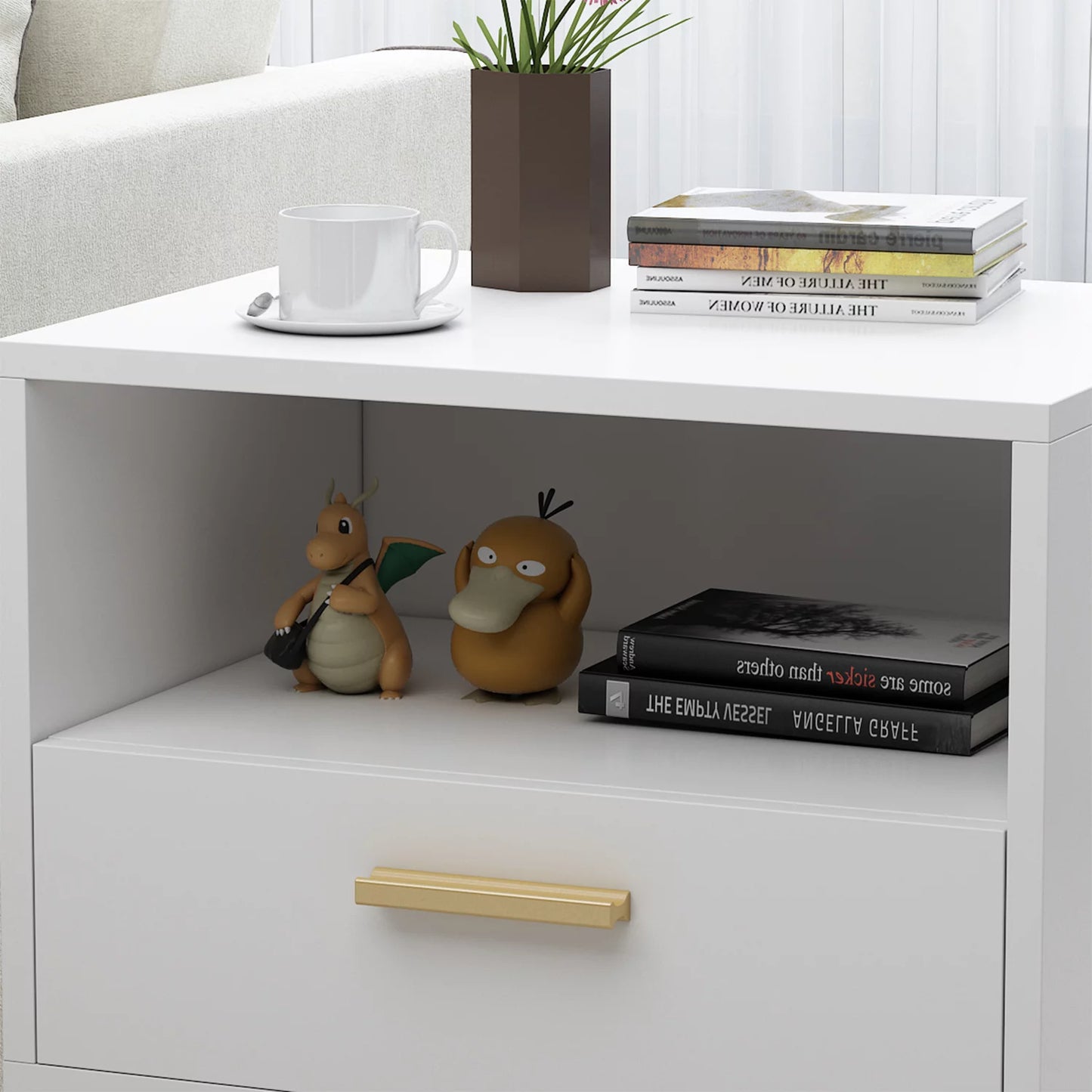 Timechee Nightstand with Drawer and Open Shelf , Bedside Table for Bedroom Living Room, White