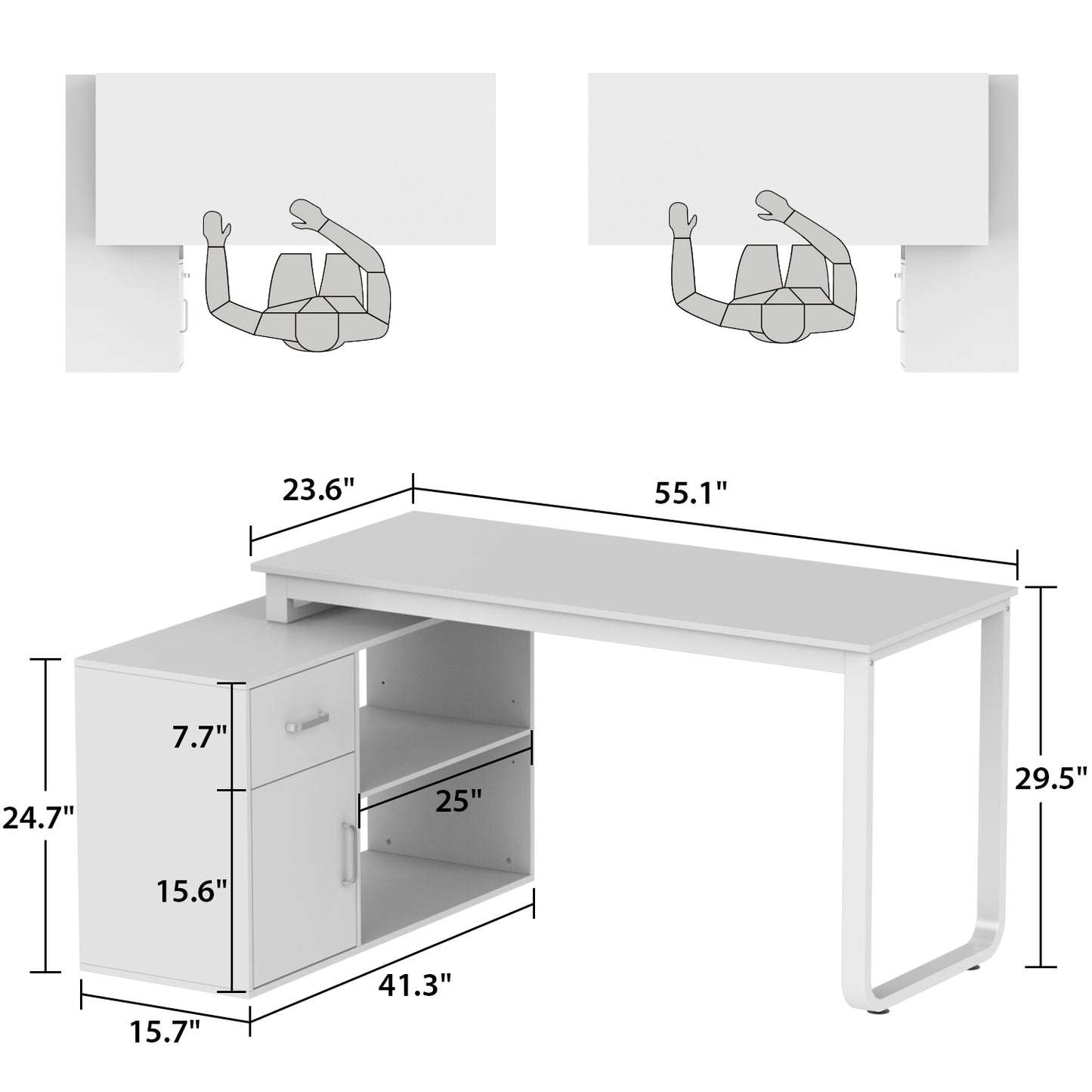 Timechee Reversible Wood L Shape Desk with Storage Shelves and Drawer, White Corner Desk Work Writing Desk Workstation Table for Home Office Study