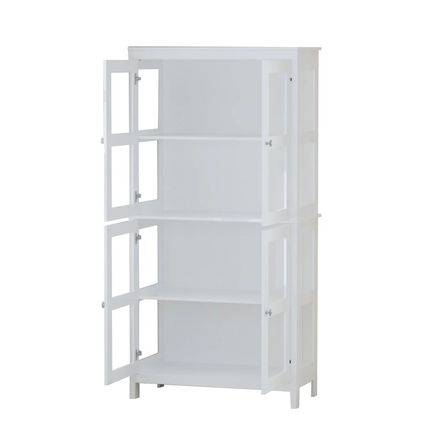 MONSLIPA 4 Tier Shelf Bookcase Cabinet, 4 Doors Home Office Tower Media Organizer, White