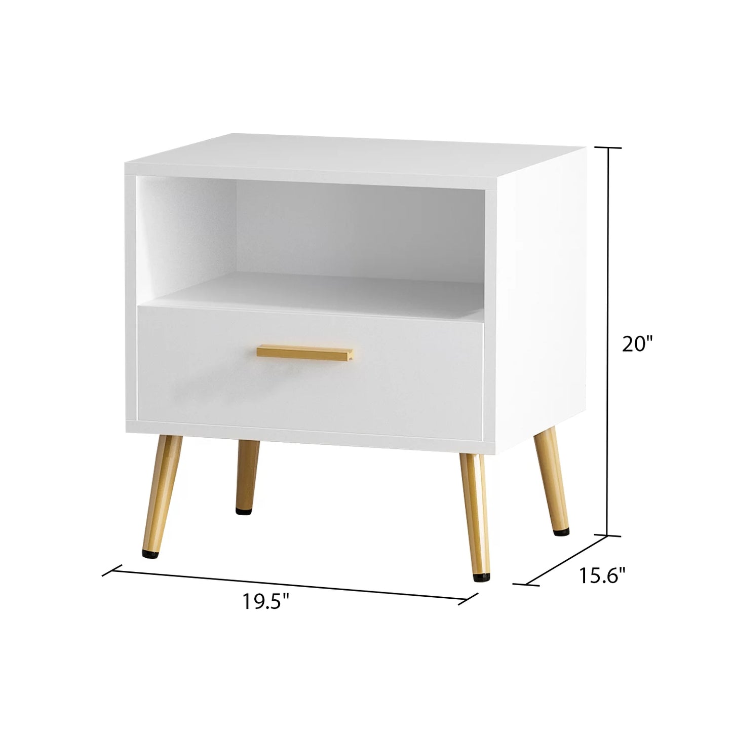 Timechee Nightstand with Drawer and Open Shelf , Bedside Table for Bedroom Living Room, White