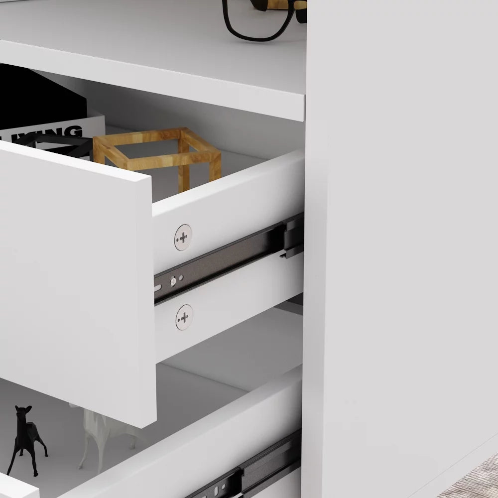 MONSLIPA Nightstand Bedside Table, Side End Table with 2 Storage Drawers and Open Shelf, Sofa Table Night Stand with Metal Leg for Living Room Bedroom ,White