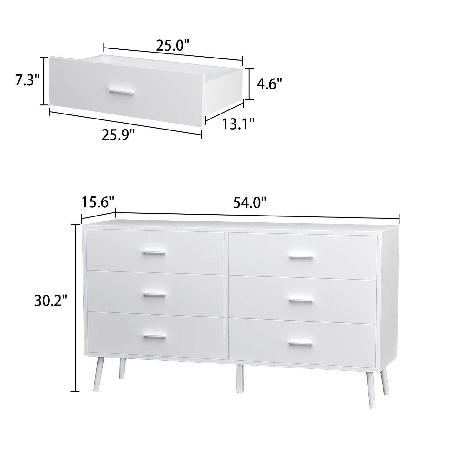 Modern Storage Dresser for Bedroom, 6-Drawer Organizer Closet Hallway, White