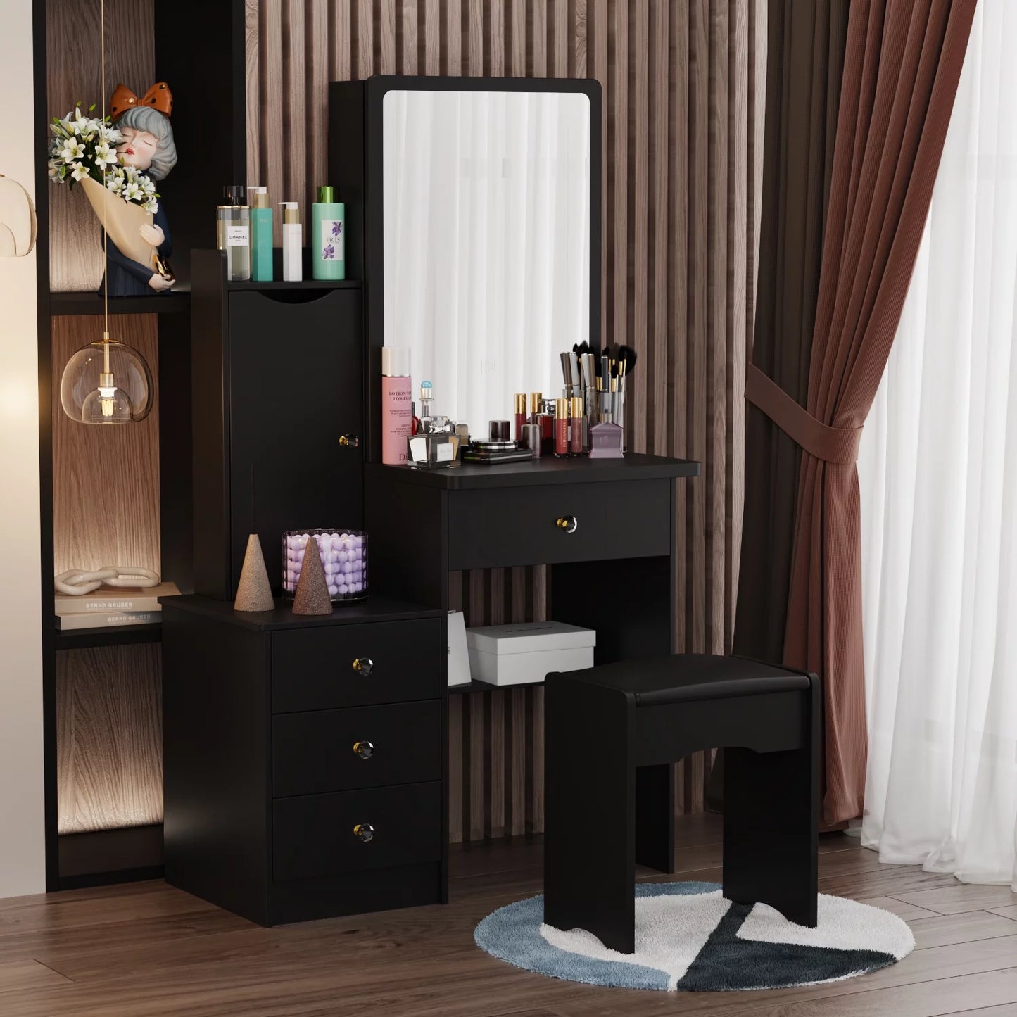 MONSLIPA Vanity Set with Mirror, Makeup Dressing Table with 4 Drawers for Bedroom, Black