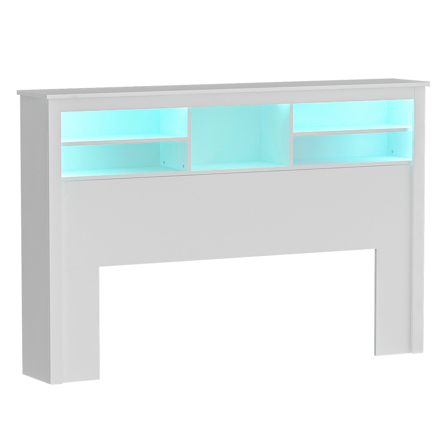 Timechee Bookcase Headboard with LED Light and Remote, Wood Full Queen Bookcase Headboard with Storage Shelf White