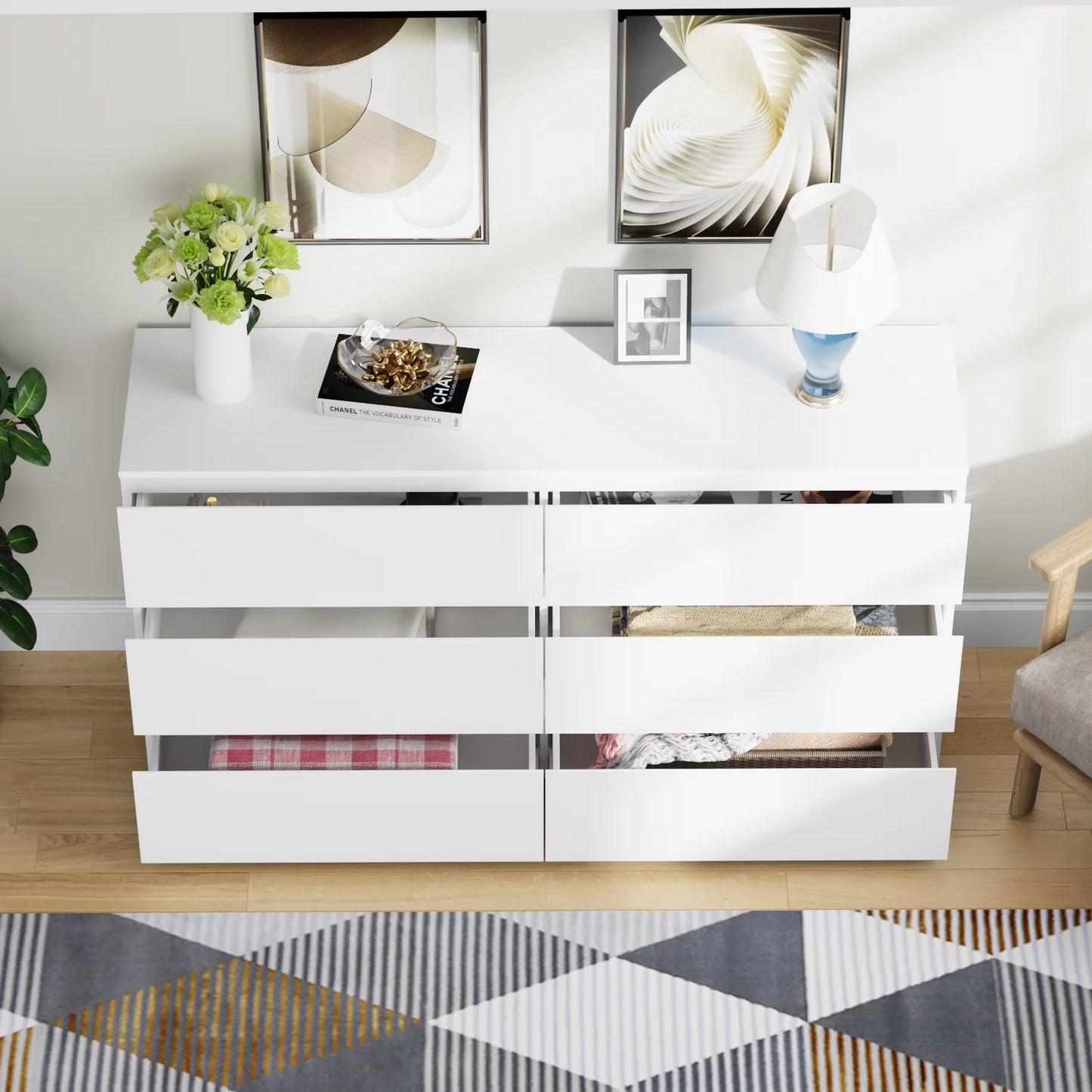 MONSLIPA 6 Drawer Dresser for Bedroom, Modern Chest of Drawers Wood Double Dresser, White