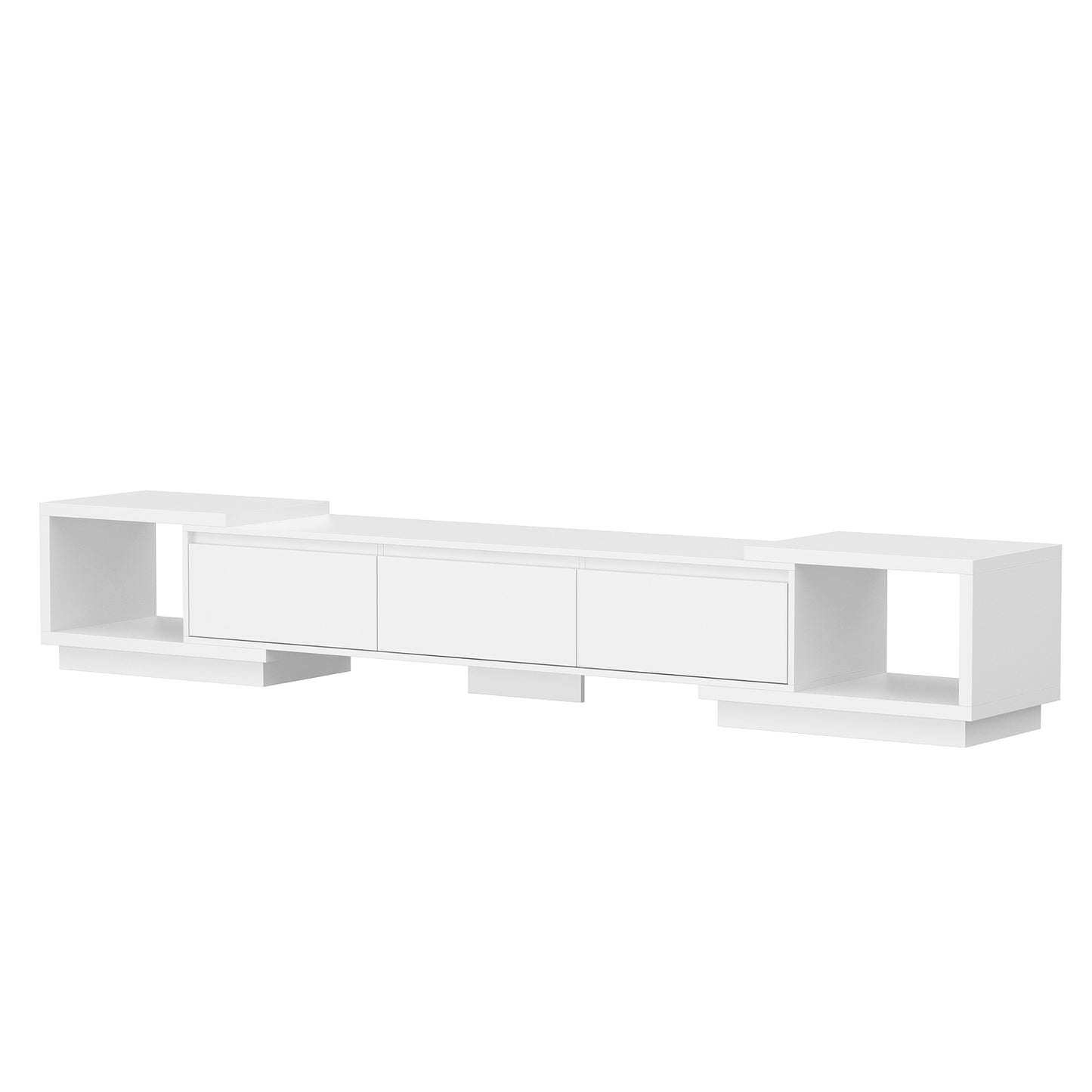 Timechee Modern Entertainment Center with 3 Drawers, Deformable TV Stand with Open Storage for Living Room, White