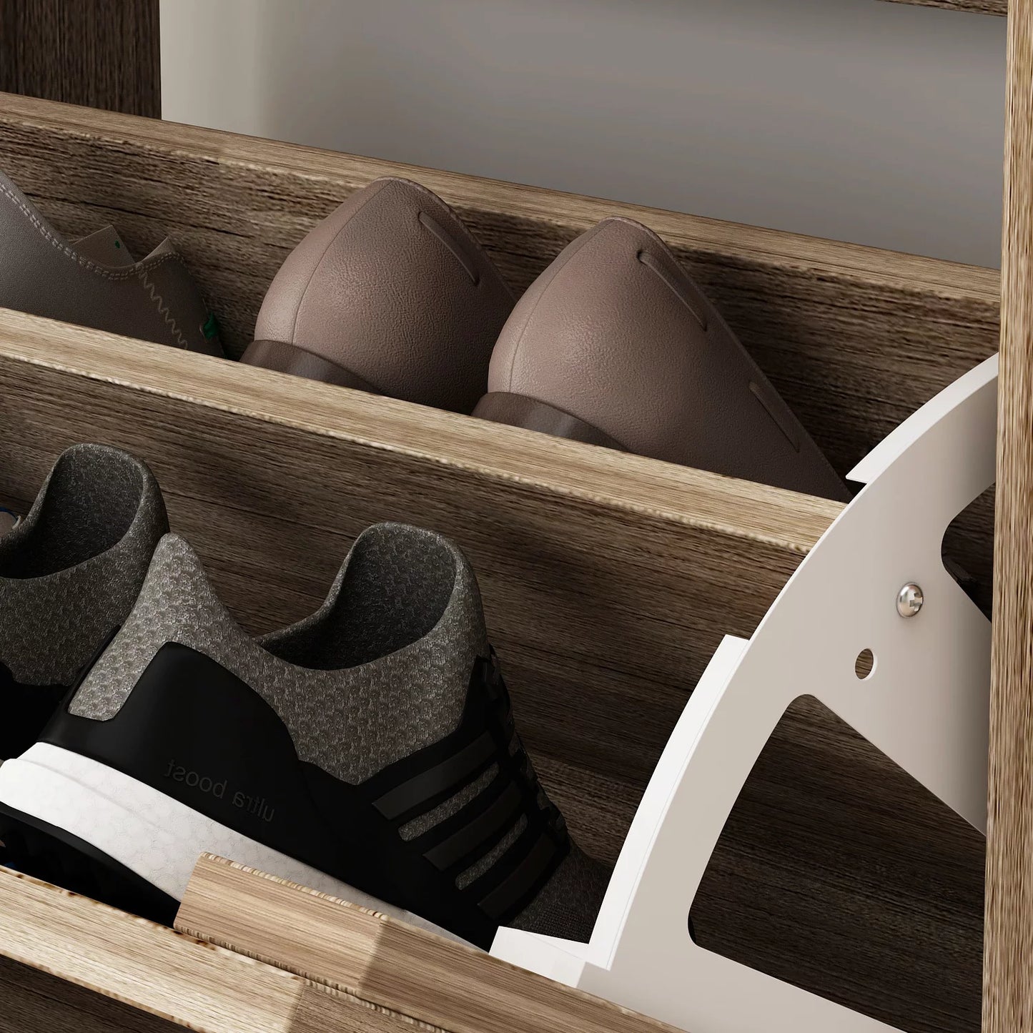 MONSLIPA Modern Free Standing Shoe Storage Cabinet Organizer with 2 Compartments for Entryway, Brown