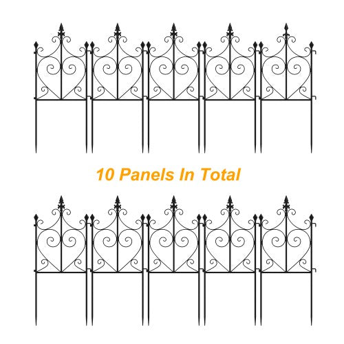 MONSLIPA Metal Fences, Garden Fences with No-dig installation in the courtyard, Black, 10-Pieces.