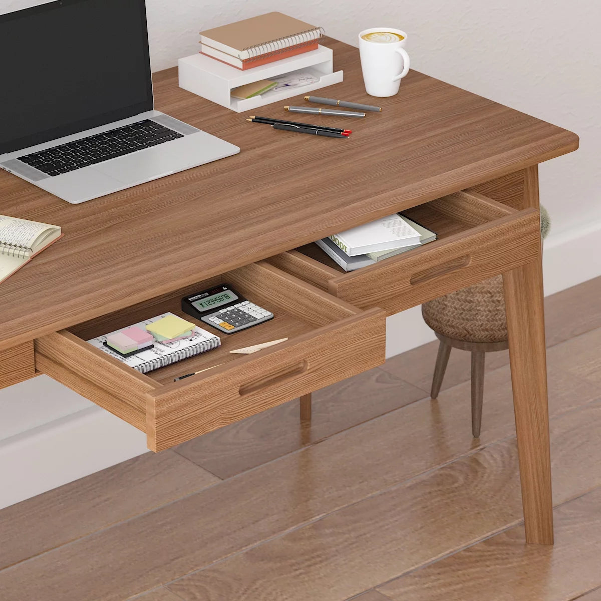 MONSLIPA Writing Study Table with 2 Drawers, Cumputer Desk for Home Office, Walnut, 47.2"*21.7"